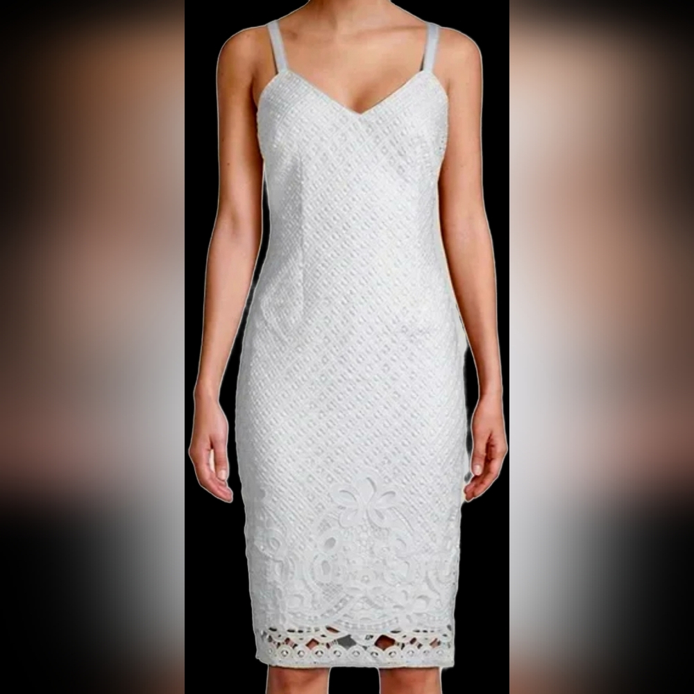White House Black Market White Lace Eyelet Midi Dress Lined Spaghetti 4 XS/S